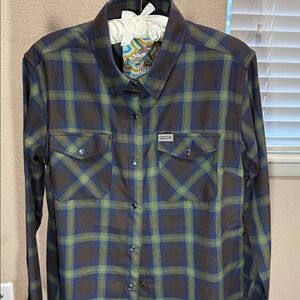 DIXXON Men's Navy and Olive Plaid Shirt